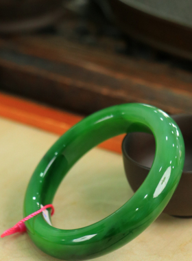 天然新疆和田玉俄罗斯老坑碧玉59.8圈口手镯大气典雅男女手饰收藏