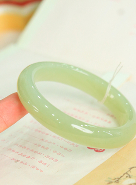 天然新疆和田玉冰底晴水53.6圈口手镯大气典雅古风男女手饰收藏