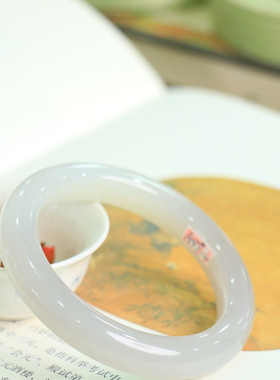 天然新疆和田玉山料烟灰58圈口手镯大气典雅古风男女手饰收藏礼品