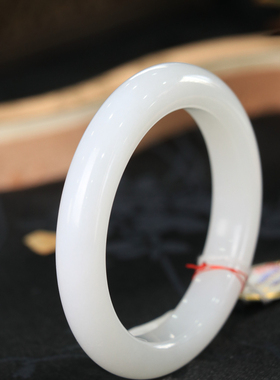 天然新疆和田玉羊脂级白玉53.7圈口手镯大气典雅古风男女手饰收藏