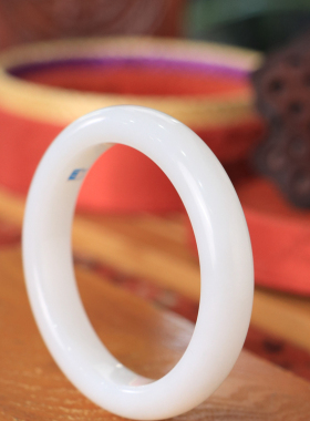 天然新疆和田玉羊脂级白玉56.8圈口手镯大气典雅古风男女手饰收藏