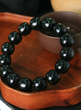 天然新疆和田玉山料青玉老型珠手串手链古风男女手饰收藏高档礼品