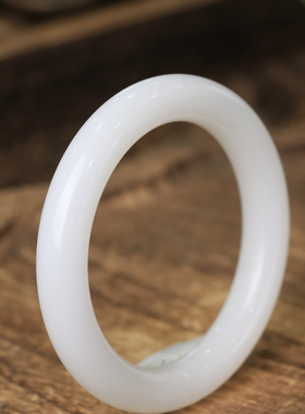 天然新疆和田玉羊脂级白玉56.7圈口手镯大气典雅古风男女手饰收藏