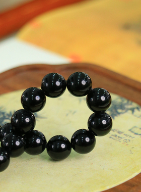 天然新疆和田玉山料墨玉12mm手串手链古风男女手饰收藏高档礼品