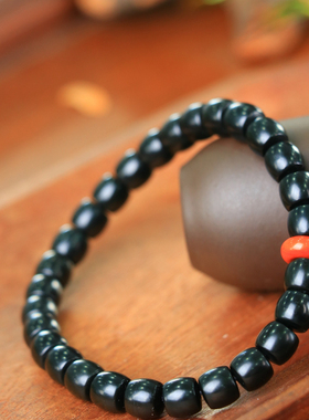 天然新疆和田玉山料墨玉老型珠手串手链古风男女手饰收藏高档礼品