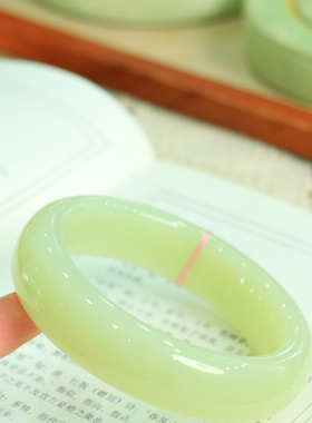 天然新疆和田玉冰底晴水64.2圈口手镯大气典雅古风男女手饰收藏