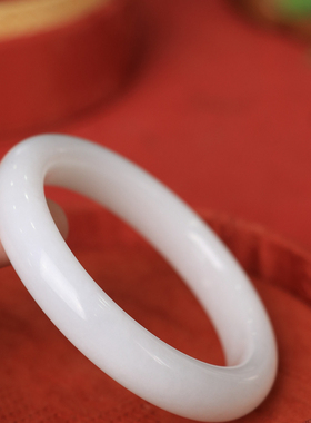 天然新疆和田玉羊脂级白玉58圈口手镯大气典雅古风男女手饰收藏