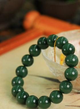 天然新疆和田玉俄罗斯老坑碧玉11.6mm手串手链古风男女手饰收藏