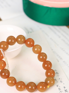天然新疆和田玉山料且末糖料红糖12mm手串手链古风男女手饰收藏