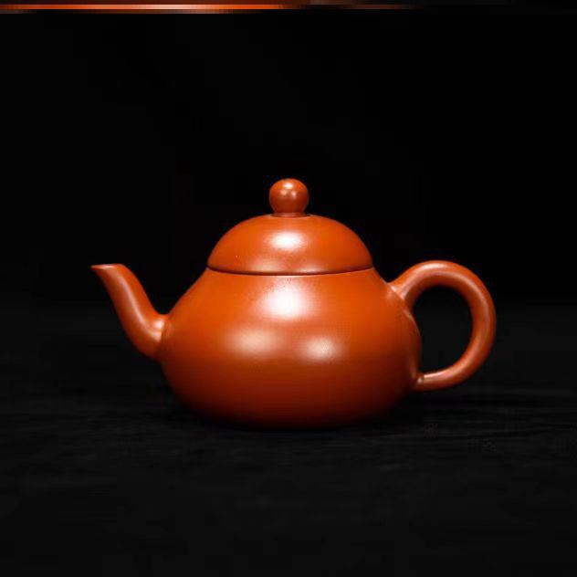 小梨壶潮州朱泥纯手工茶壶家用手拉壶紫砂茶壶小容量矮梨形壶水平