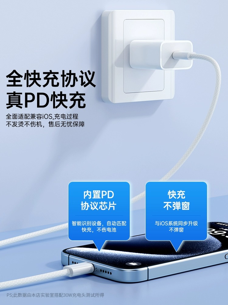 熊遇适用于苹果15充电器型号PD30W快充数据线iPhone14Pro13/12Por11xr苹果接口快充数据线15系列双type-c快充主图3