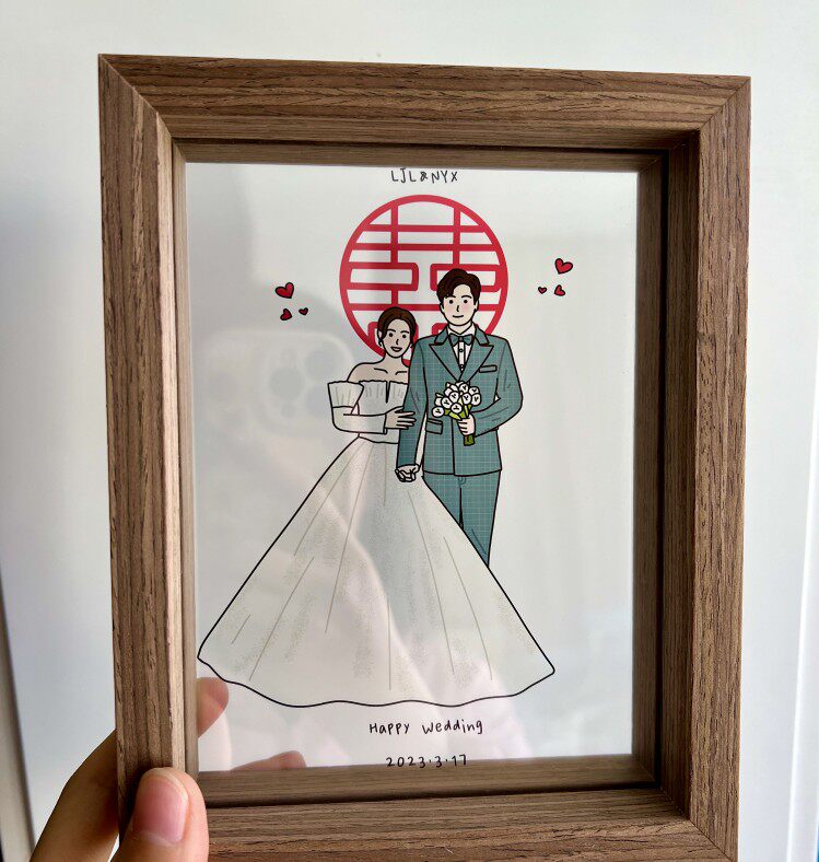 定制手绘透明相框情侣订婚情人节新年全家福结婚纪念生日礼物男生