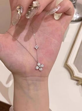 双生四叶草项链女新款小众设计时尚轻奢高级感百搭超闪锆石锁骨链