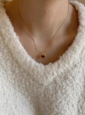 红色爱心钛钢项链小红心吊坠韩系小众甜美秋冬元气少女桃心锁骨链