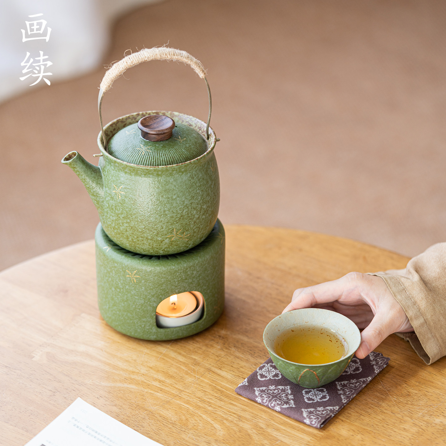 画续绿釉金花蜡烛温茶炉组复古煮茶炉套装蜡烛加热保温陶瓷煮茶器,淘宝优惠券,粉丝福利购,淘宝优惠卷
