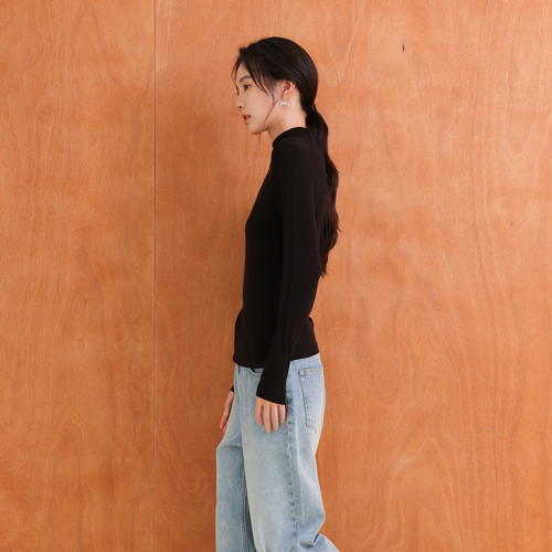 AIRIQI25秋季新款简约长袖松弛感正肩天丝针织打底衫女AN53DS9954 - 图1