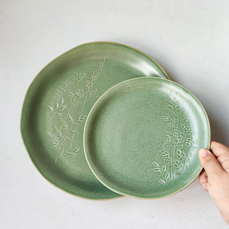 日式简约浮雕芸苔陶瓷碗盘子哑光餐具 西餐盘牛排盘面碗套装微瑕,淘宝优惠券,粉丝福利购,淘宝优惠卷
