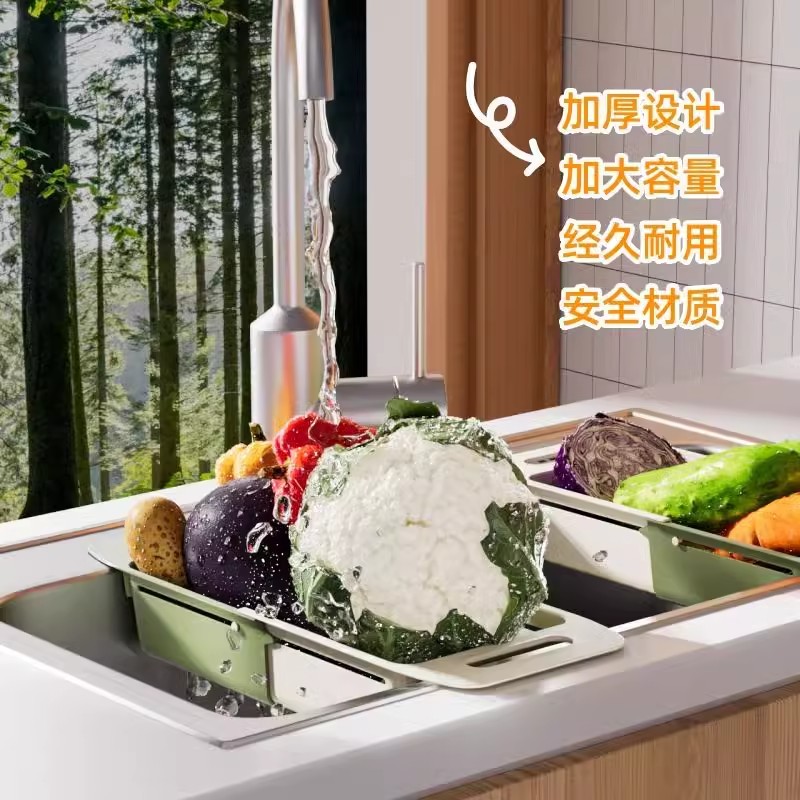 可伸缩沥水篮厨房菜篮子洗菜盆新款沥架家用水池水果盘水槽滤水篮 - 图0