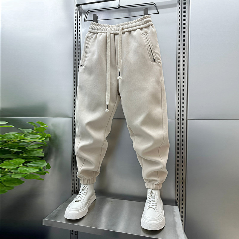 秋冬男士口袋拉链束脚运动卫裤百搭纯色休闲裤男裤宽松抽绳哈伦裤,淘宝优惠券,粉丝福利购,淘宝优惠卷