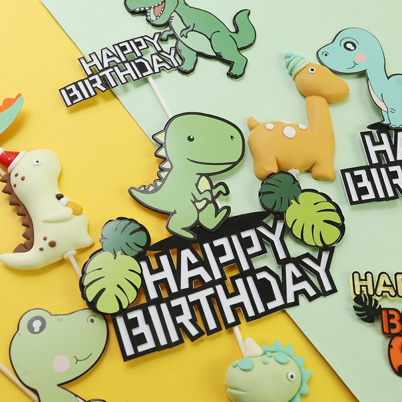 Cakelove Cute Dinosaur Cake Topper Coconut Tree Happy Birthd - 图1