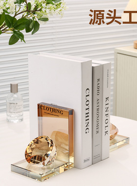 欧式极简轻奢几何艺术水晶摆件高级感书房礼物书架白水晶工艺品厂