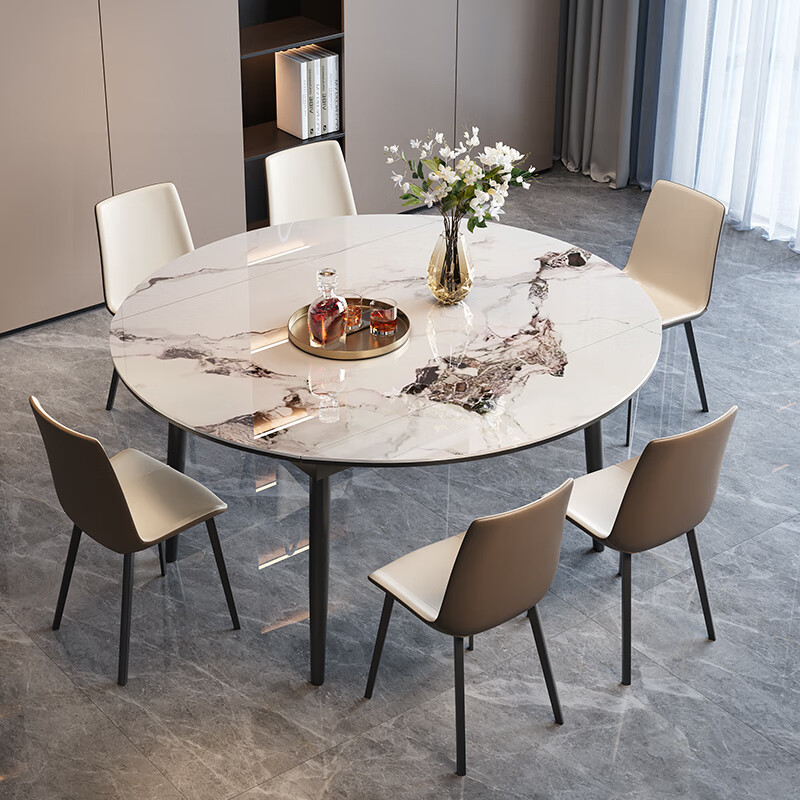 意式轻奢可伸缩岩板餐桌折叠大小户型家用现代简约餐桌子高级感 - 图0