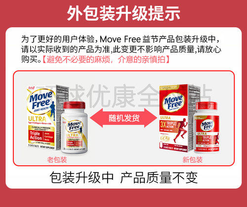保税进口MoveFree益节骨胶原蛋白氨糖搭档关节保健钙片白瓶75粒*2 - 图2