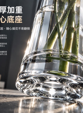 轻奢描金玻璃直筒花瓶高透客厅