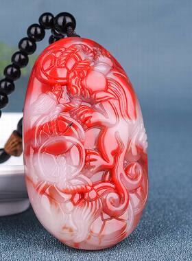 天然新疆和田玉鸡血玉籽料貔貅手把件招财护主神兽皮丘玉石挂件