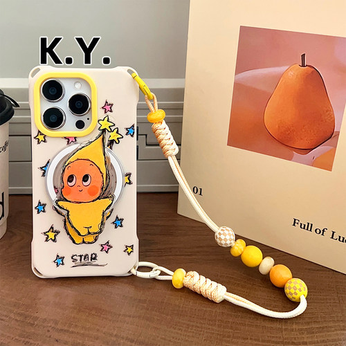 卡通星人磁吸支架手机壳带挂绳适用于苹果17PRO华为mate80pro背带斜挎iphone16promax四角开孔华为mate70P - 图1