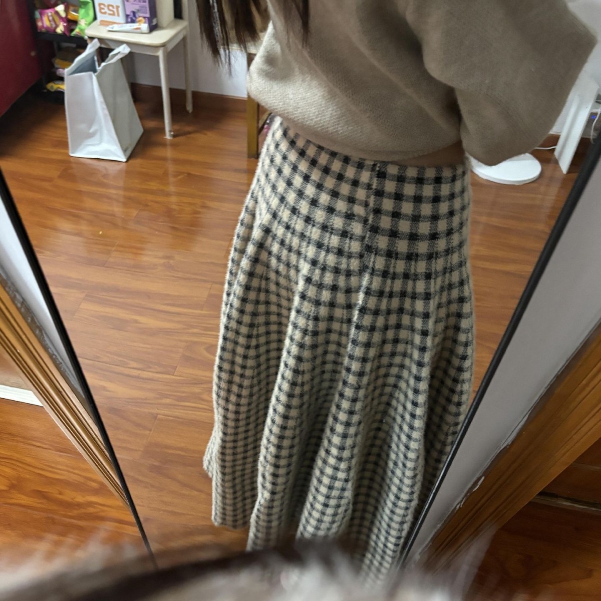 韩系超好看毛呢格子半身裙子女秋冬季2025年新款高腰显瘦a字长裙,淘宝优惠券,粉丝福利购,淘宝优惠卷