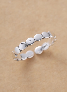 美汝仙 纯银复古圆片戒指女简约气质港风个性开口指环轻奢高级感