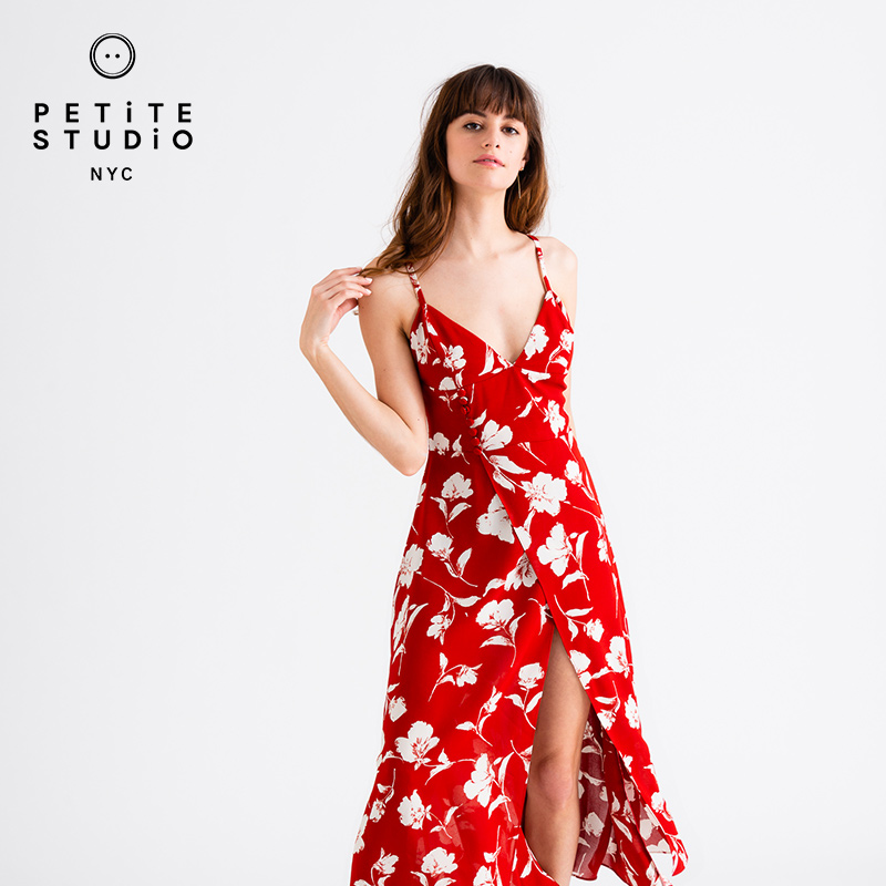 【王菊同款】Petite Studio夏Carly法式小红裙红色碎花吊带连衣裙 - 图1