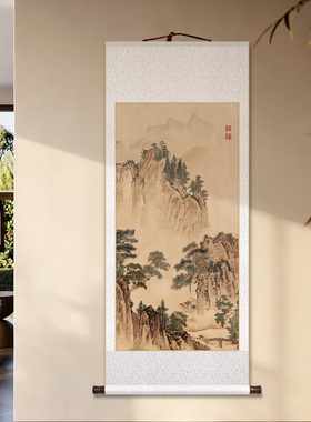 宋代美学湖山春暖图山水卷轴挂画