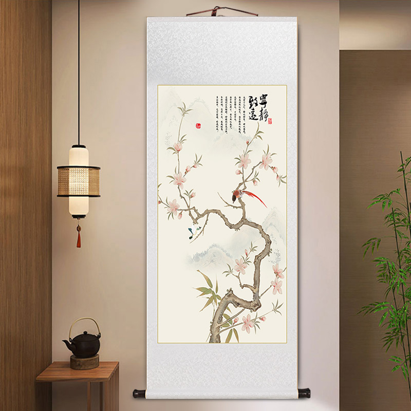 喜上眉梢玄关画新中式客厅装饰画梅花卷轴挂画中国风茶室花鸟壁画 - 图1