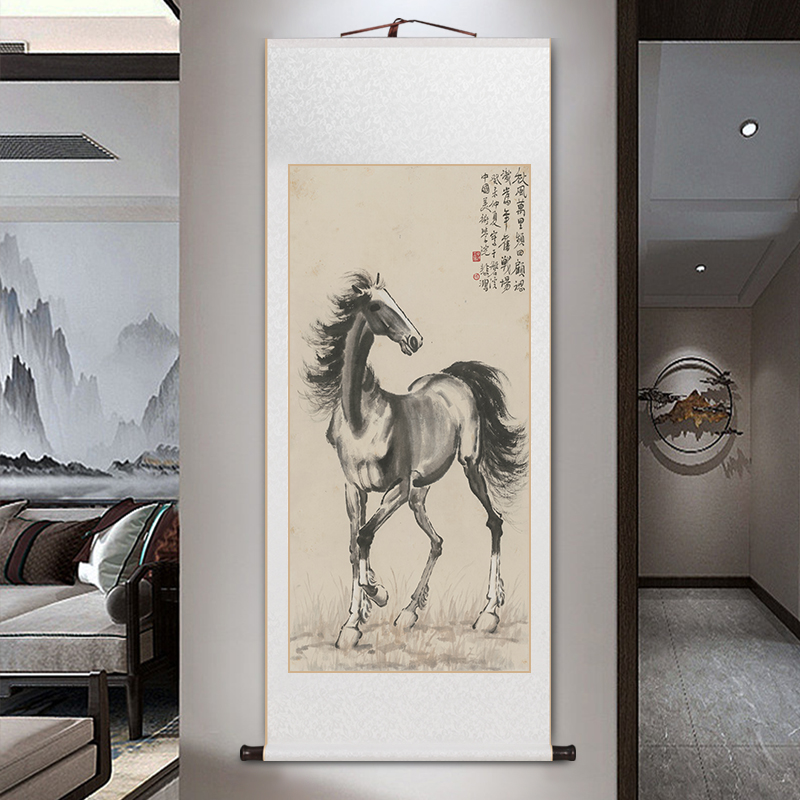 徐悲鸿马新中式客厅玄关装饰画卷轴字画中国风老板书房办公室挂画,淘宝优惠券,粉丝福利购,淘宝优惠卷
