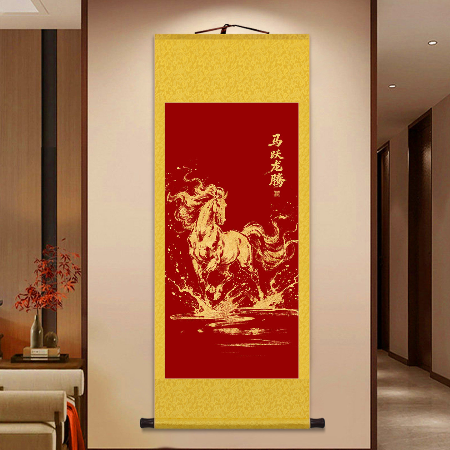 马到成功字画金马送福卷轴挂画客厅装饰画新年喜庆吉祥墙饰玄关画,淘宝优惠券,粉丝福利购,淘宝优惠卷