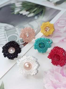 蜜糖珍珠【荷叶露珠】圣诞原创串珠重工轻奢戒指指环 彩色闺蜜