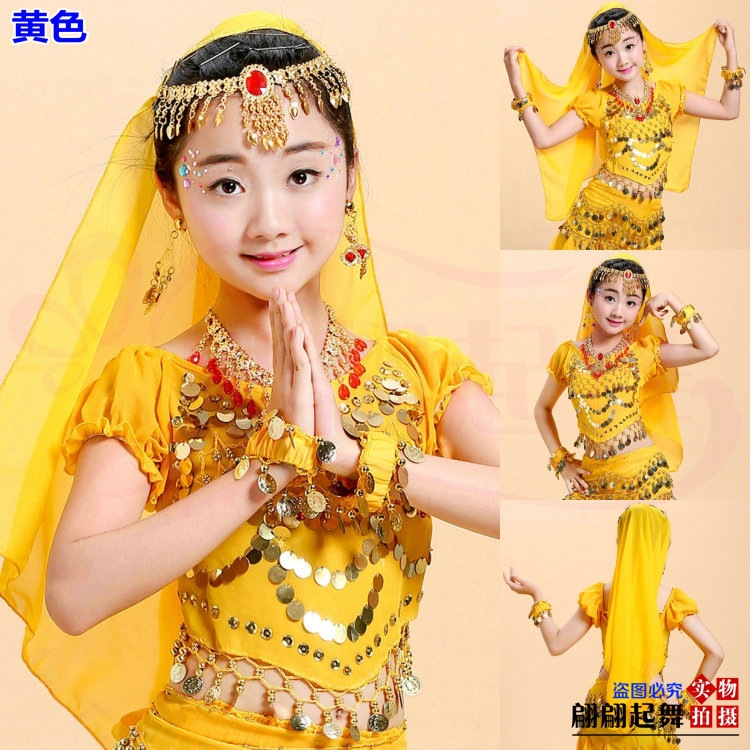 儿童手腕配饰民族风穿搭印度舞蹈演出服肚皮舞头纱巾头饰项链耳环 - 图2