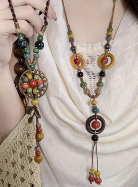 云南旅游项链民族风仿陶瓷串珠复