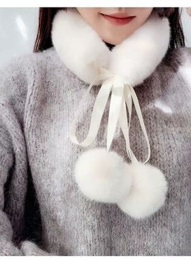 女童新年古装汉服加绒毛领围脖