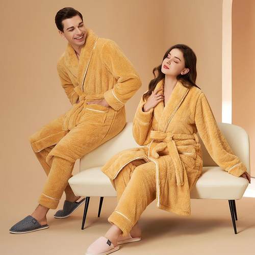 comfortable pajamas long plus-size velvet bathrobes pants - 图2