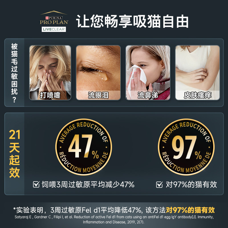 【新品上市】冠能LiveClear室内成猫全价猫粮防猫毛过敏原1.45kg