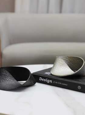 简约几何艺术黑银环金属装饰摆件