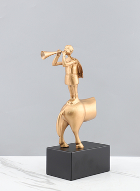 抽象金属吹唢呐马背少年雕塑摆件