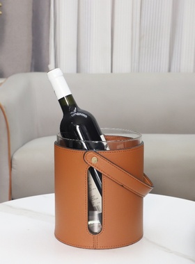 轻奢皮革玻璃醒酒器红酒冰桶摆件