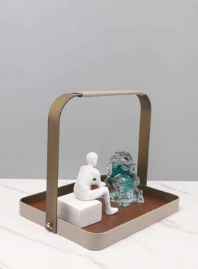 简约方形黑胡桃木手提式托盘摆件