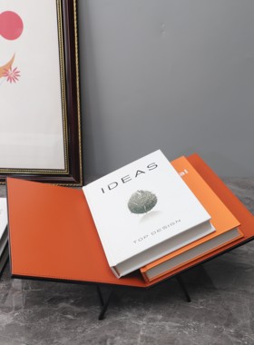 简约现代铁+皮革书桌书架摆件