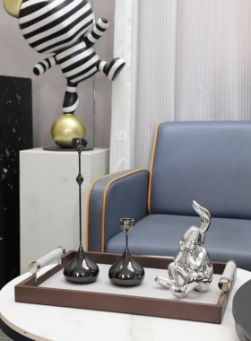 厂家直销客厅皮革编织托盘摆件