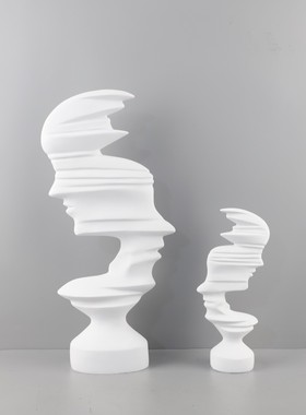 简约抽象黑白双向人脸雕塑摆件